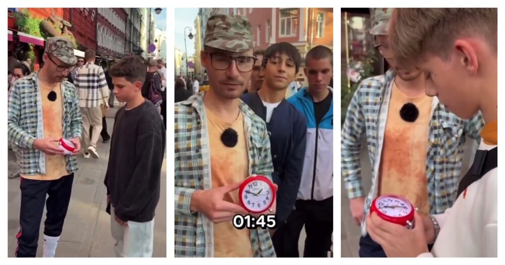 
        Подростки пытаются выставить на&nbsp;часах правильное время    