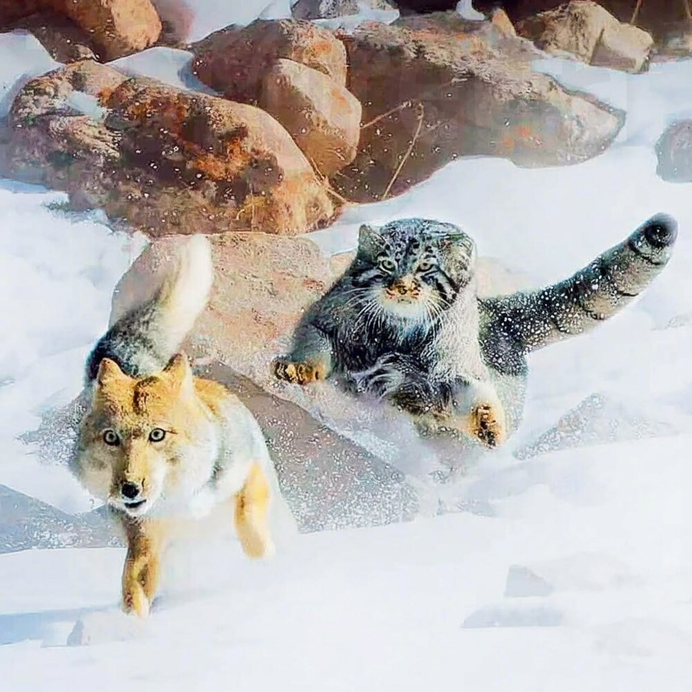 
        Тибетская лиса пожалела, что&nbsp;зашла на&nbsp;территорию манула    