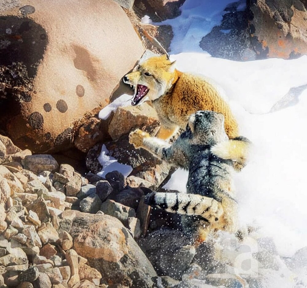 
        Тибетская лиса пожалела, что&nbsp;зашла на&nbsp;территорию манула    