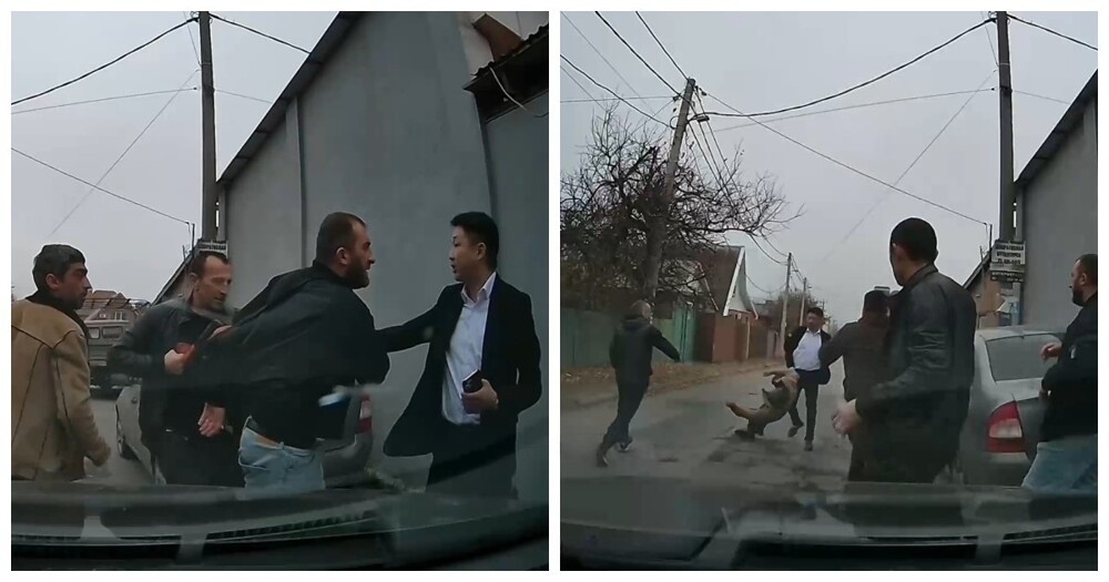 
        В&nbsp;Краснодаре мужчина в&nbsp;костюме постоял один против группы нападающих    