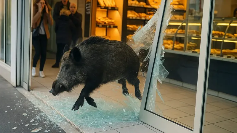 
        Кабан разбил витрину магазина во&nbsp;время побега от&nbsp;собак    