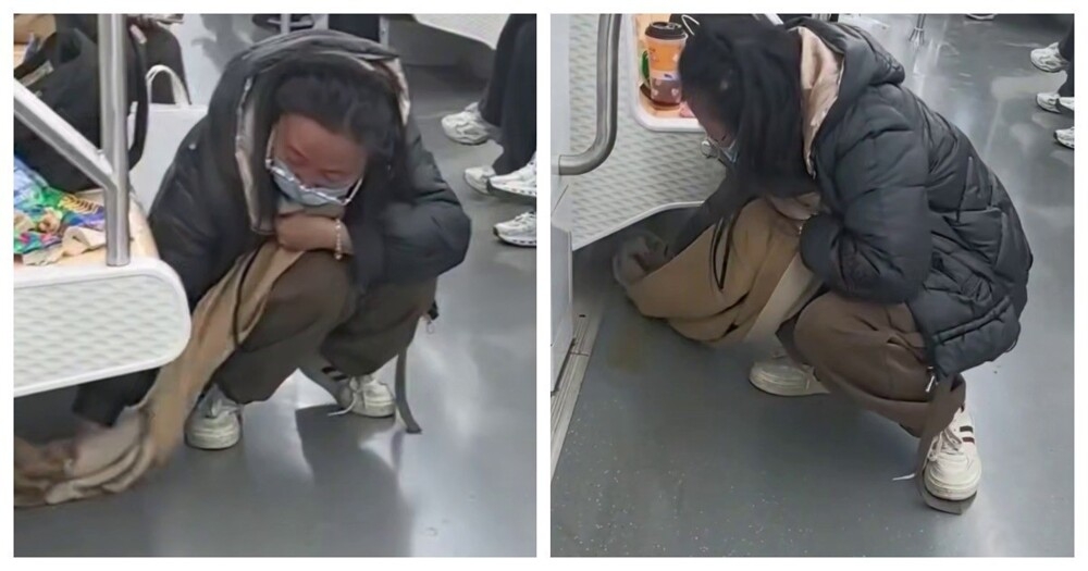 
        Женщина протёрла пролитый напиток собственным шарфом    