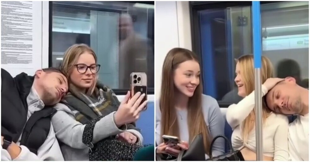 
        Реакция девушек на&nbsp;парня, спящего на&nbsp;их&nbsp;плече    