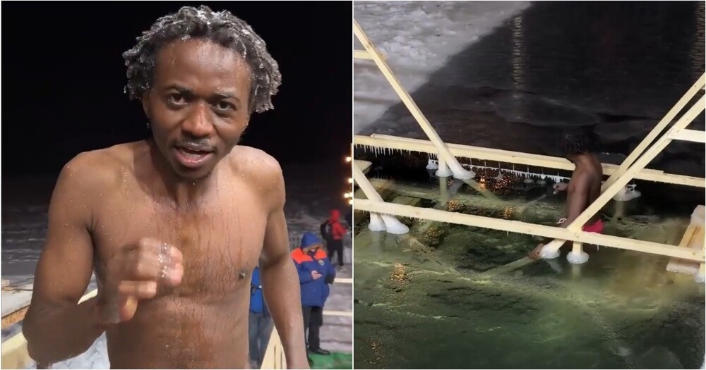 
        Эмоции на&nbsp;грани: чернокожий парень окунулся в&nbsp;прорубь    