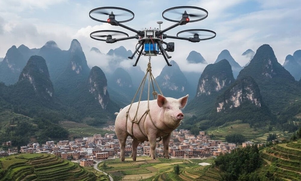 
        Свинья на&nbsp;дроне оставила без&nbsp;света жителей китайской деревни    