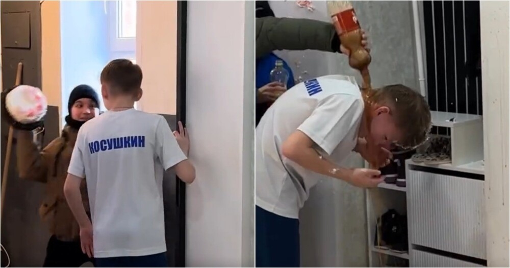 Парня закидали тортом и газировкой
Парня закидали тортом и газировкой