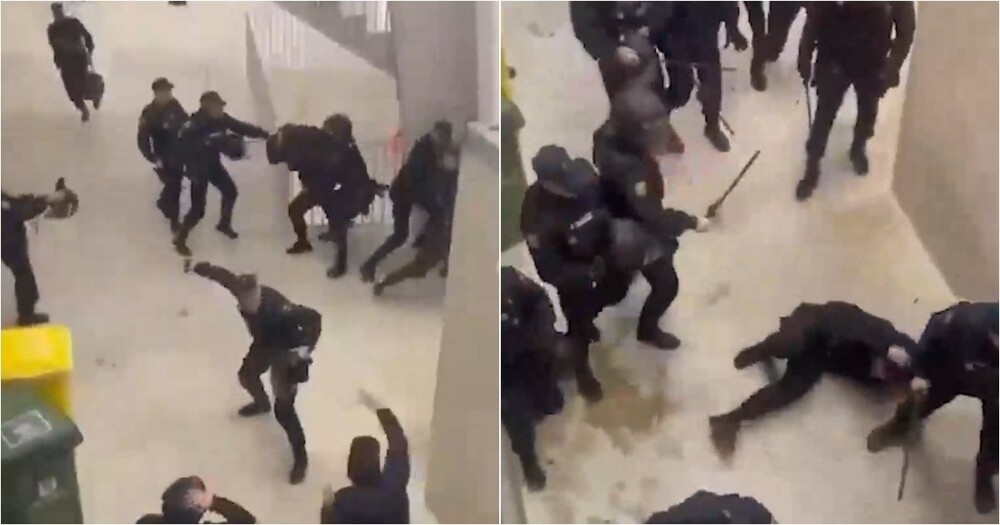 
        Полиция жёстко расправилась с&nbsp;буйными футбольными фанатами в&nbsp;Испании    