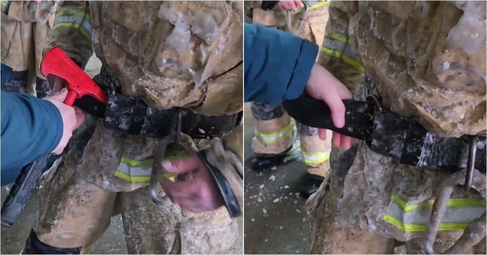 
        Пояс пожарного примерз после тушения огня при&nbsp;&minus;25&deg;C    