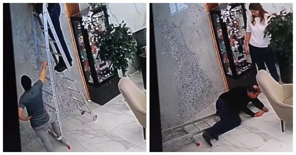 
        Болезненное падение мужчины с&nbsp;лестницы    