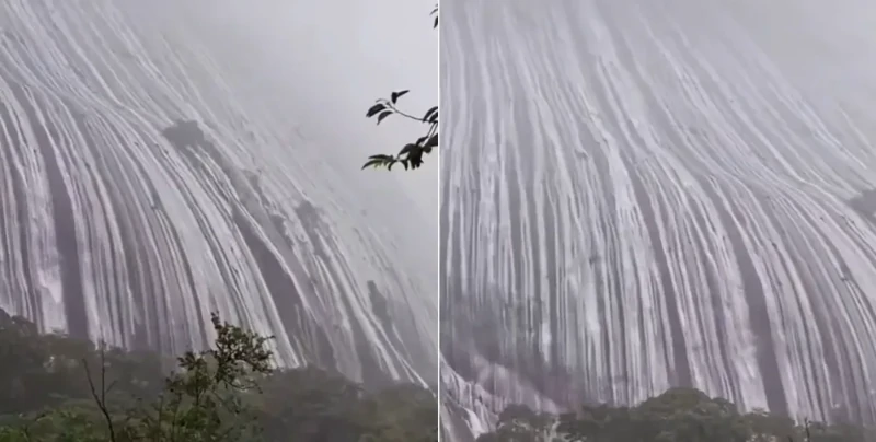 
        Невероятное зрелище: гора после мощного ливня превратилась в&nbsp;водопад    