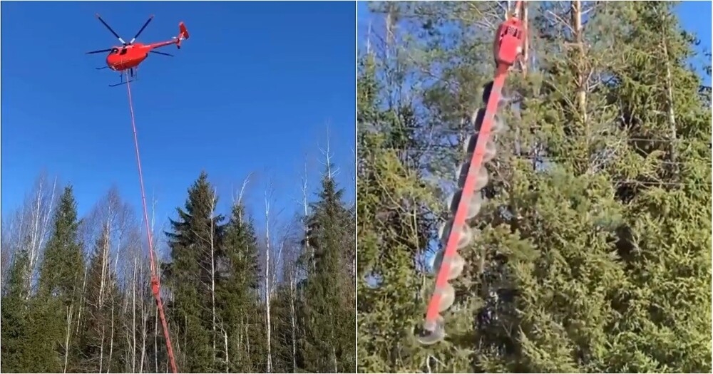 
        Механизированная обрезка деревьев возле ЛЭП&nbsp;с&nbsp;вертолёта    