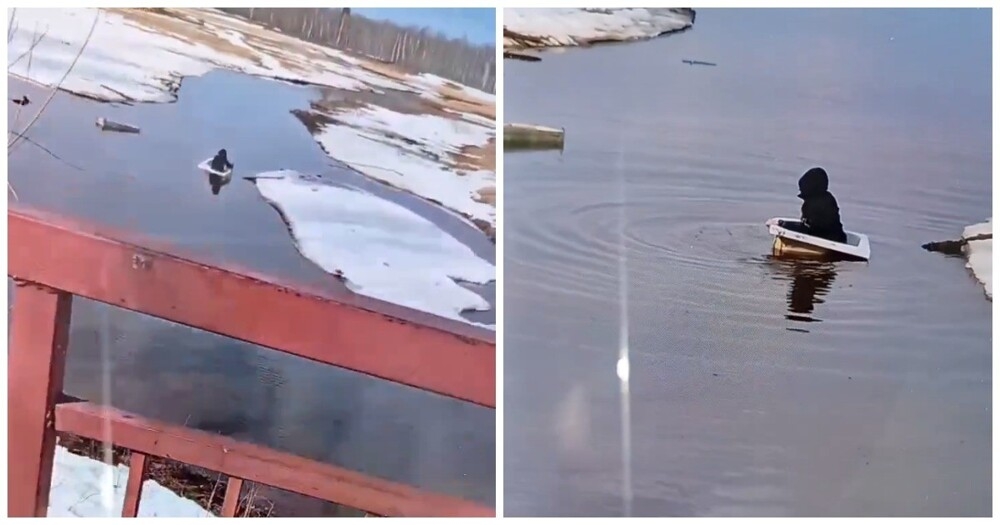 
        Школьник сплавлялся по&nbsp;реке в&nbsp;ванне    