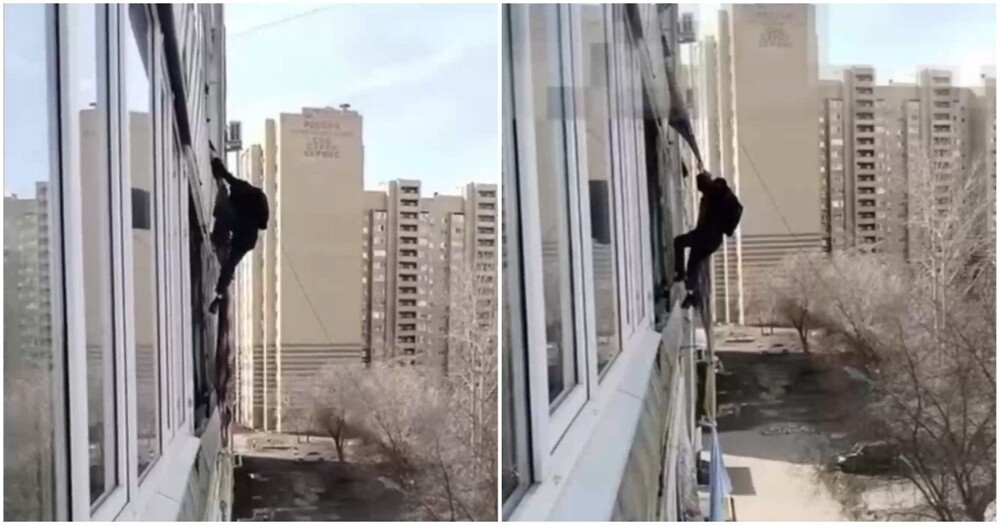 
        Попытка парня спуститься с&nbsp;шестого этажа по&nbsp;простыням    