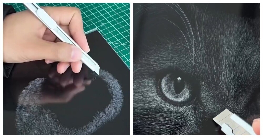 
        Художник создает портреты животных с&nbsp;помощью канцелярского ножа    