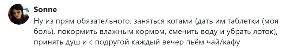
        Уход за&nbsp;собой, приём витаминов, прогулка с&nbsp;собакой: пользователи рассказали, что&nbsp;они&nbsp;делают каждый день, даже когда валятся с&nbsp;ног    