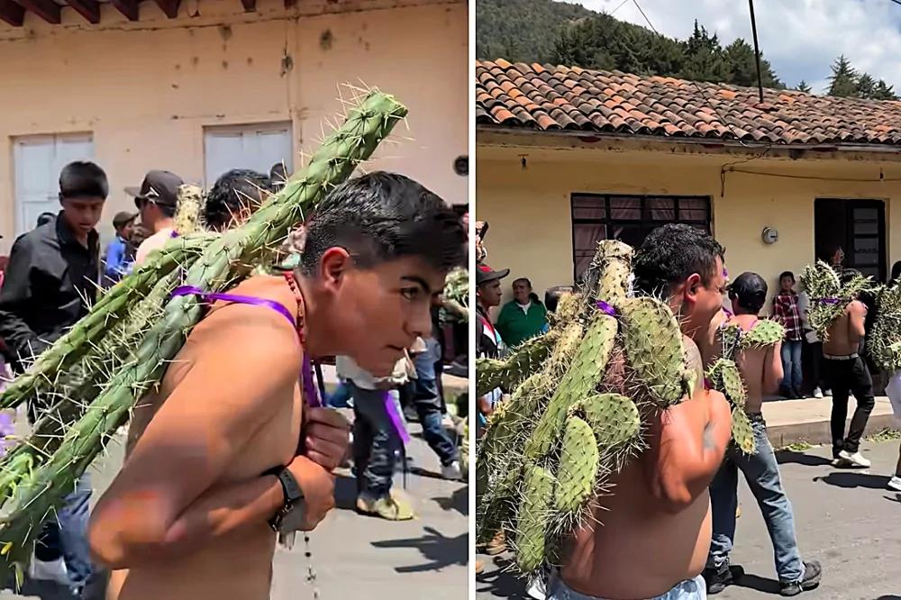 
        Необычный обряд на&nbsp;Пасху: верующие проходят испытание кактусами    