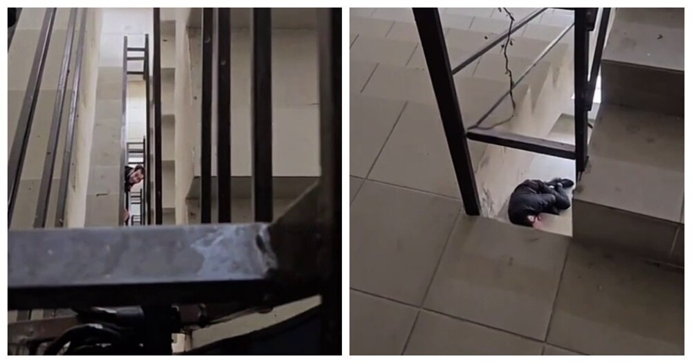 
        Неожиданный прыжок наркомана в&nbsp;подъезде    