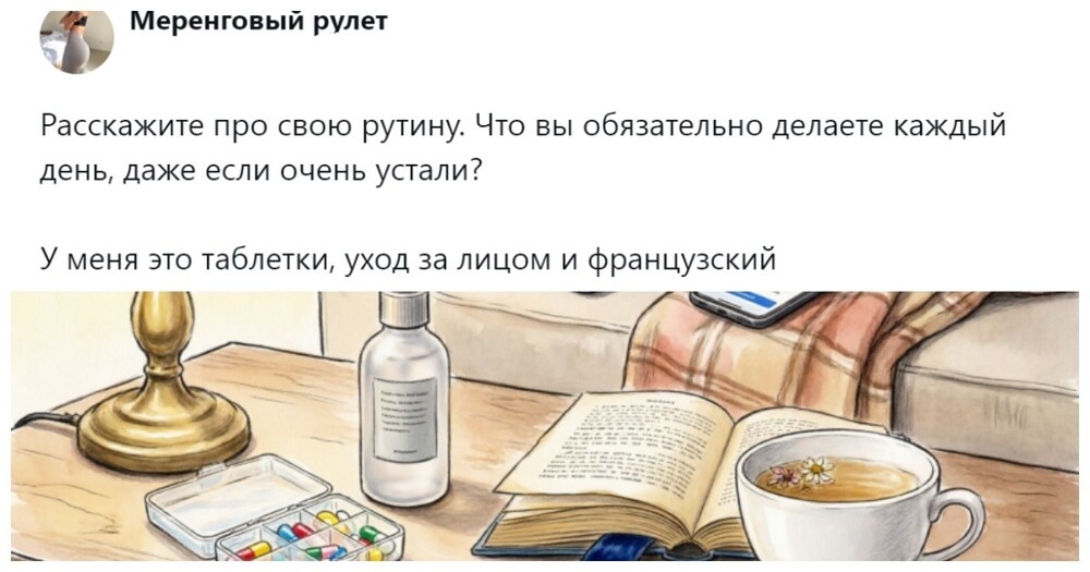 
        Уход за&nbsp;собой, приём витаминов, прогулка с&nbsp;собакой: пользователи рассказали, что&nbsp;они&nbsp;делают каждый день, даже когда валятся с&nbsp;ног    