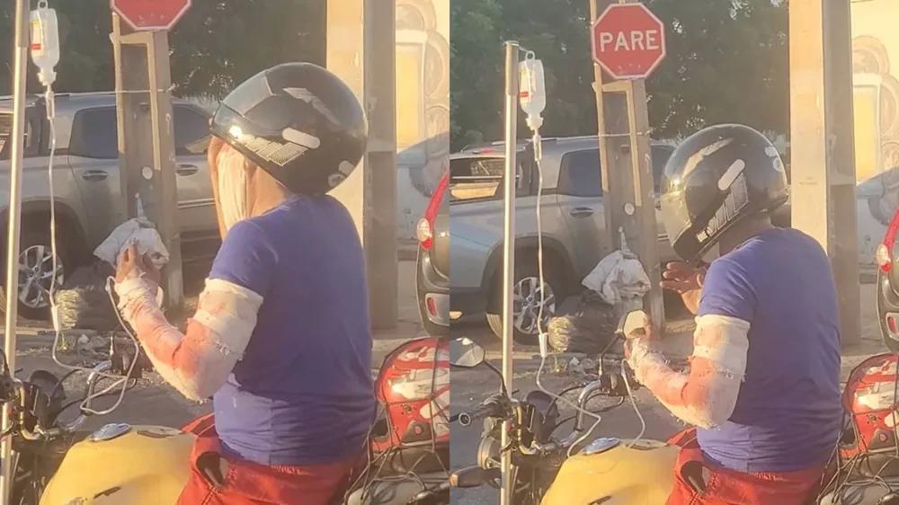 
        &laquo;Он&nbsp;явно должен быть в&nbsp;больнице&raquo;: мотоциклист в&nbsp;бинтах и&nbsp;с&nbsp;капельницей    