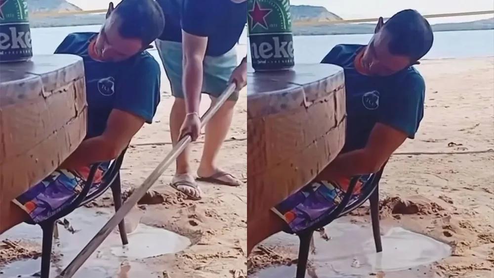 
        Необычный способ разбудить друга на&nbsp;отдыхе    