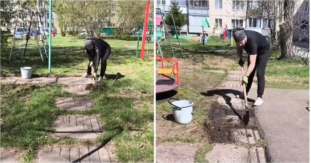 
        Парень преображает двор своими руками    