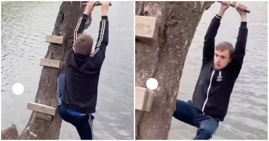 
        Любитель тарзанки рассмешил своего друга    