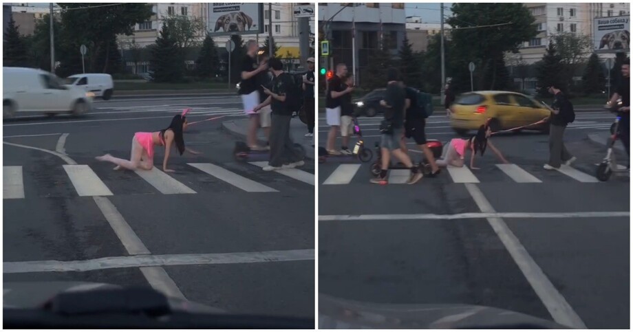 
        Парень выгуливал девушку на&nbsp;поводке в&nbsp;Москве    