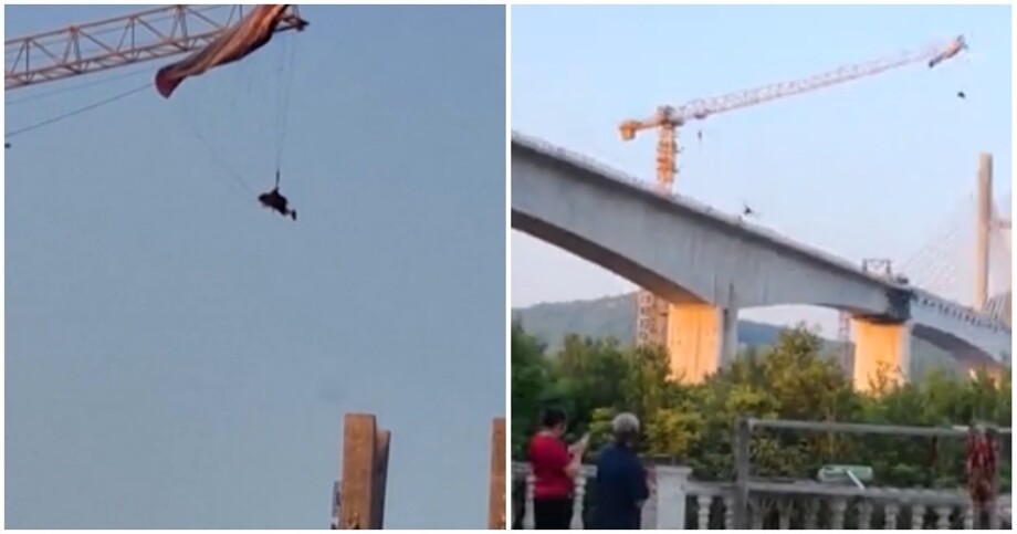 
        Парапланерист зацепился за&nbsp;кран в&nbsp;Китае    